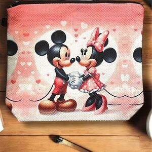 Disney Mickey & Minnie Mouse Multicolor Clutch Cosmetic Makeup Bag Cute  New